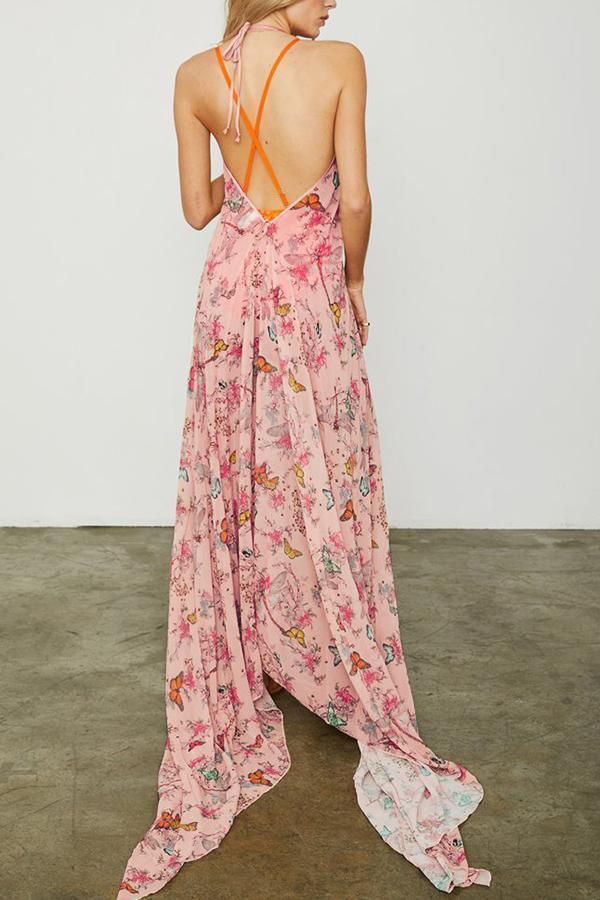 Elegant Sexy Floral Print Maxi Dress