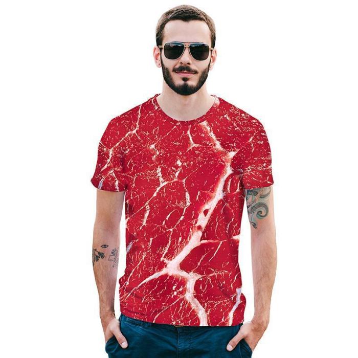 Beef Printed Round Neck Loose Short Sleeve T-Shirt
