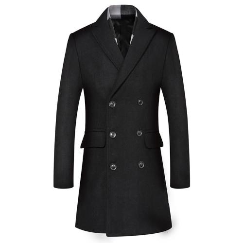 Winter Wool Coat Men Double Breasted Overcoats British Style Trench coat Men Pea Coat Woolen Blends Jacket Without Scarf