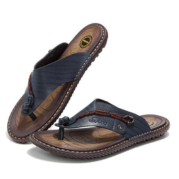 Summer Men Leather Sandals Flip Flops Soft Sole Slippers Beach Shoes