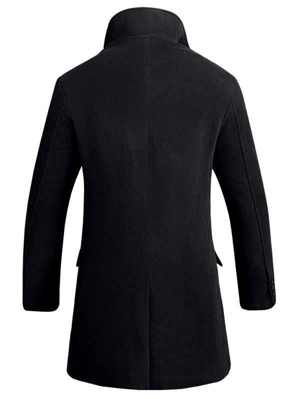 Cover Placket Single Breasted Longline Woolen Coat 8520