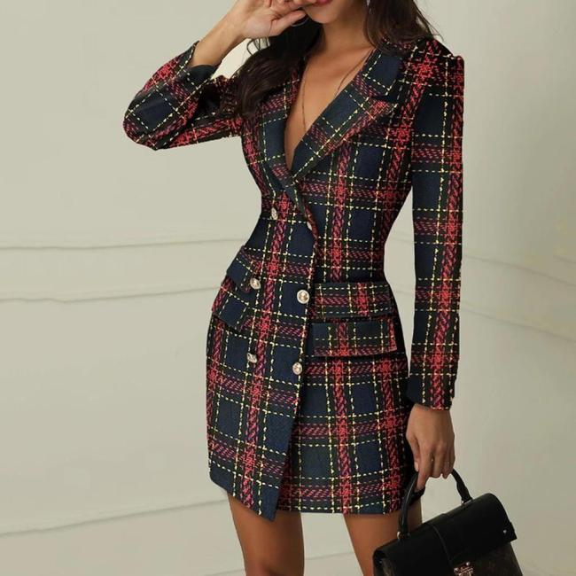 Solid Double Breasted Slit Blazer Dress