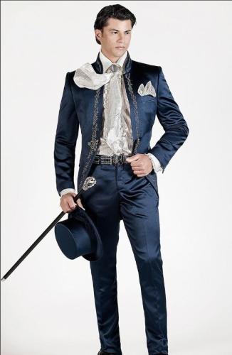 New style Customize made Slim Fit Groomsmen embroidery Groom Tuxedos white Navy Men Suits Wedding Best Man(Jacket+Pants+Tie)