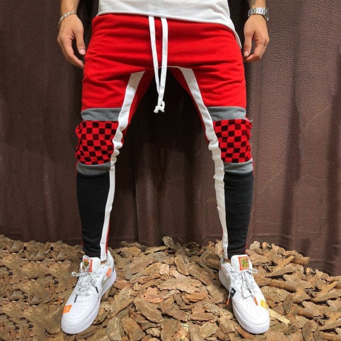 Casual Sweatpants Plaid   Colorblock Stitching Pants