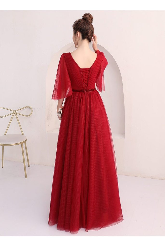 Fashion Wine Red Banquet Evening Dresses Sexy Deep V-neck Floor Length Party Prom Gown Plus Size Women Dress Vestido Debutante