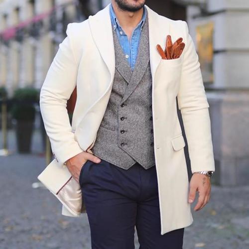 Mens Fashion Solid Colour Lapel Overcoat