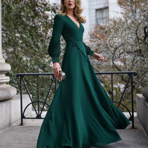 Flash Sale V-Neck Long-Sleeve Posed Maxi Dress Evening Dress