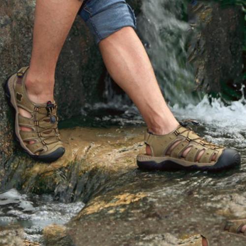 Casual Outdoor Hook and Loop Fastener Sandals Breathable Comfortable Beach Flat Shoes