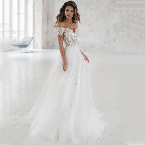 Smileven Wedding Dress Off The Shoulder Appliqued Bride Dresses A Line Elegant Lace Wedding Bridal Gowns 2019