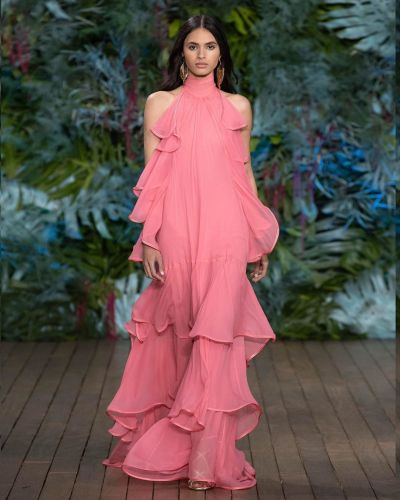 Z-ZOUX Women Dress Sleeveless Ruffles Maxi Dress Pink Temperament Ladies  2020 Maxi Dresses