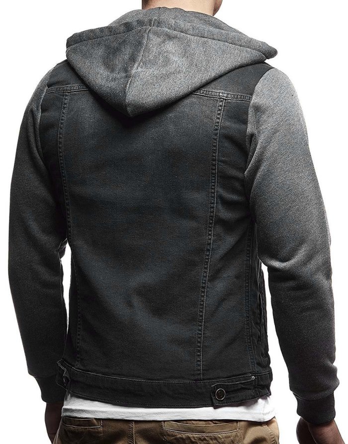 Men's Solid Hood Long  Sleeves Patchwork Casual Denim Jacket