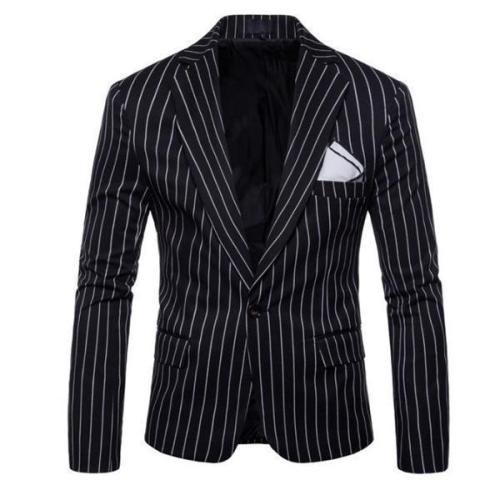 Gentle Formal Stylish Slim Strip Button V Collar Long Sleeve Men Suit Outerwear