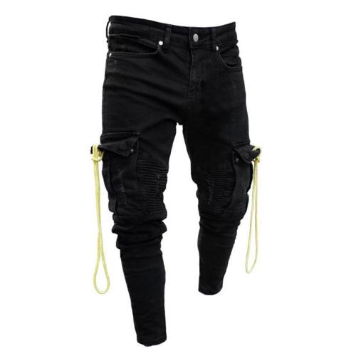 Rope Decor Shirred Skinny Jeans