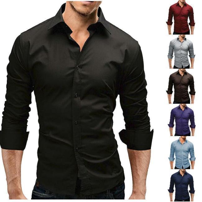 Solid Color Simple Fashion Slim Long-Sleeved Shirt