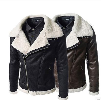Diagonal Zipper Lambskin Slim Large Collar Leather Jacket