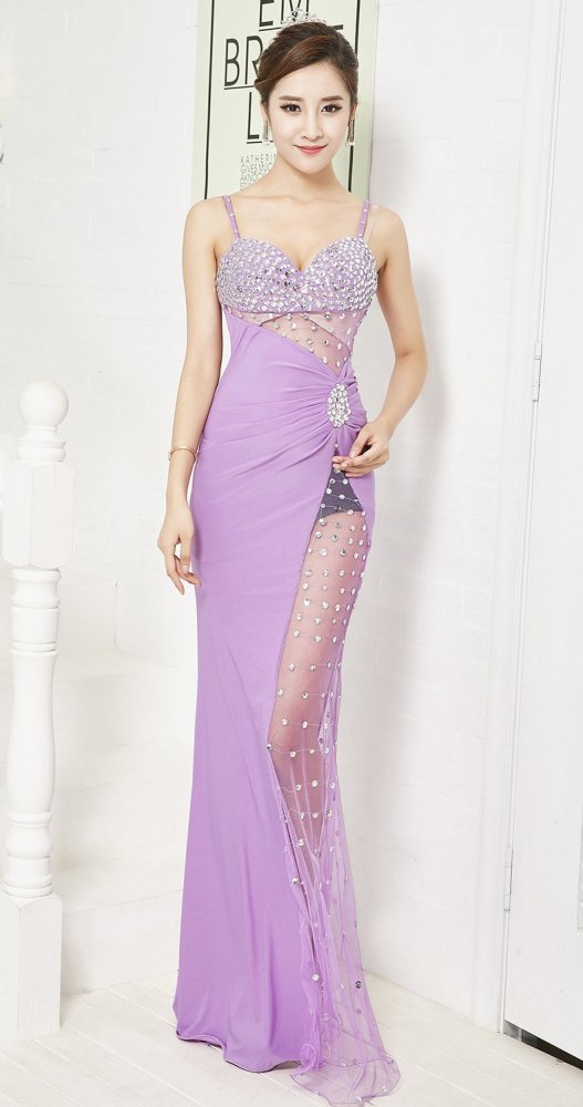 fashion sexy Sequins Evening Dresses Mermaid Long Formal Evening Dress Party Net yarn perspective Evening Gown