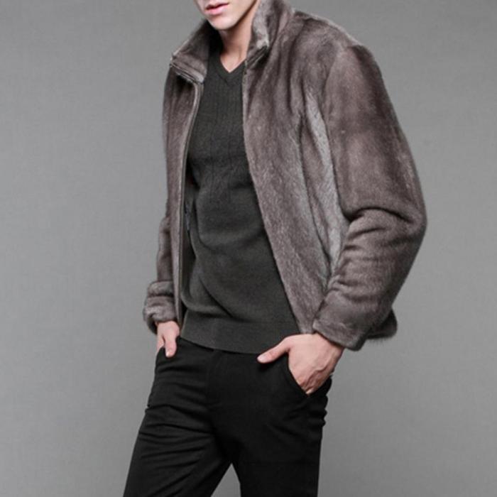 Imitation Suede Men's Sturdy Collared Mink Fur Coat