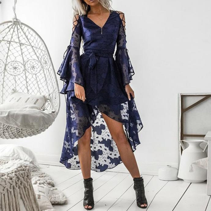Sexy V-Neck Lace Flare Sleeves Strap Dress