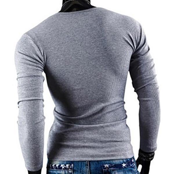 Men Big V-neck Slim Long Sleeve T-shirt