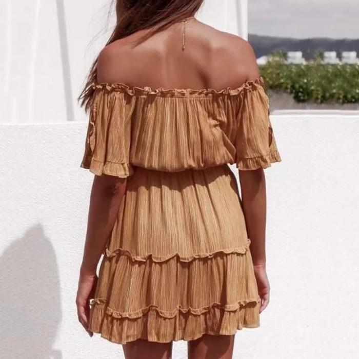 Sexy Ruffled Belted Boat Neck Dress