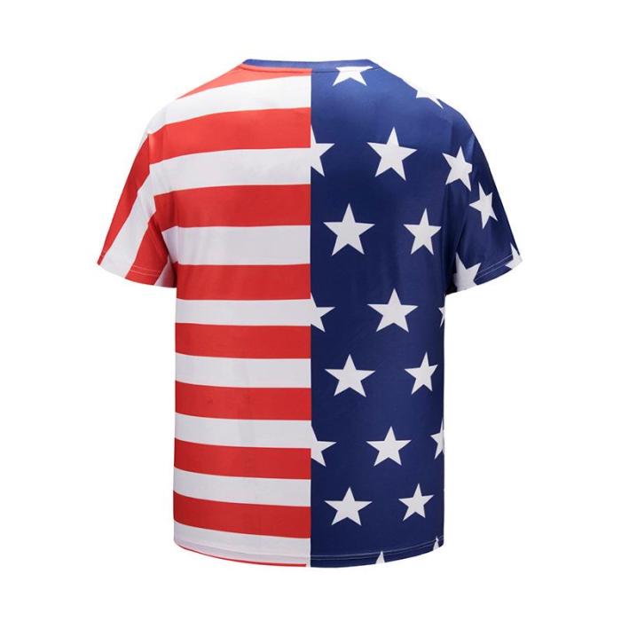 Loose Star Stripe Print Men's Short Sleeve T-shirt