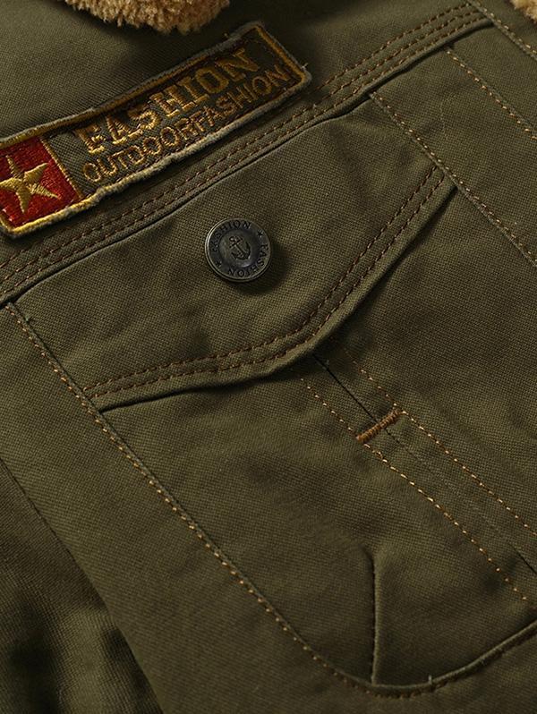 Men's Faux Fur Badge Embellish Button Fly Jacket for Autumn & Winter