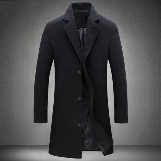 Men Winter Black Grey Coat Lapel Collar Wool & Blend Single-breasted Pockets Plus Size Trench Coat manteau homme пальто мужское