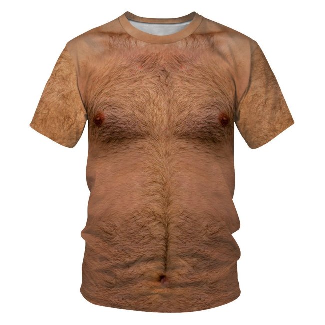 3D Hairy Chest Funny Men T-shirt Loose Casual Novelty Short Sleeve Tees Top