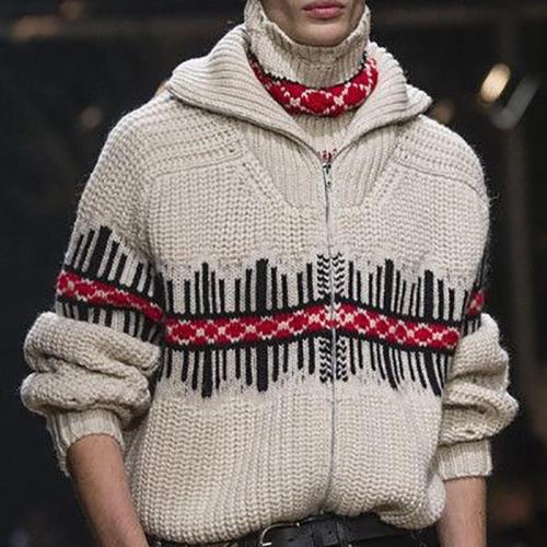Casual Lapel Brocade Long Sleeve Sweater