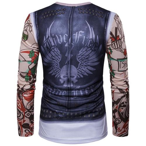 3D Leather Vest Tattoo Arm Print Long Sleeve Round Neck T-shirt