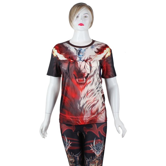 Flame Fox Printed Round Neck Pullover Short Sleeve T-shirt