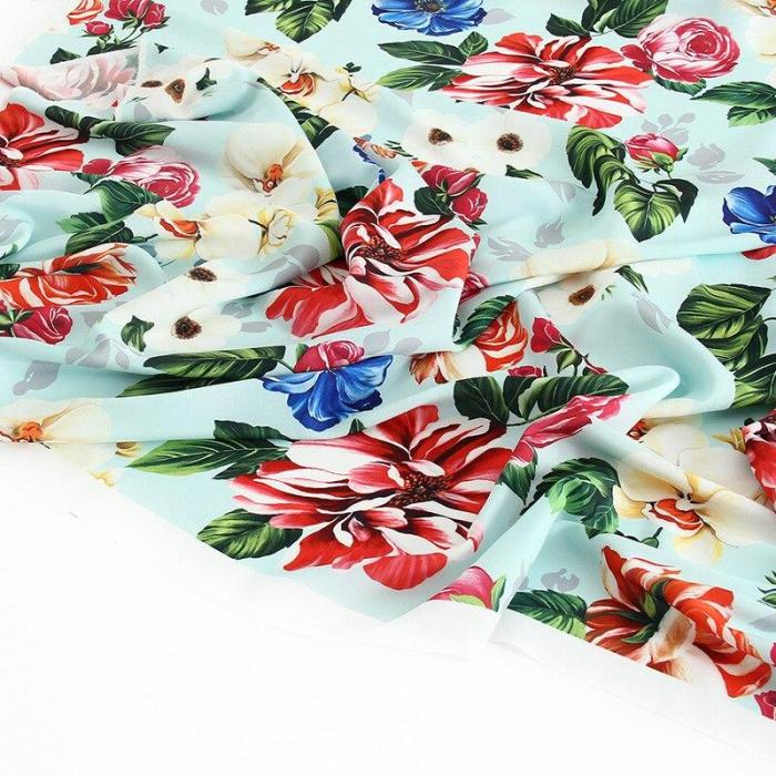 140CMX200CM HomeTextile Printed Fabric Peony Elegant Imitation Crepe DE Chine Silk Fabric For Women Dress and Blouse DIY Sewing