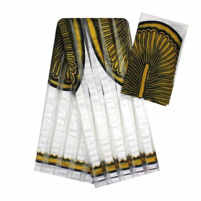 African wax ribbon silk wax ankara 2020 satin fabric 4 yards audel/modell cotton fabric for dress +2 yards chiffon YBG112619