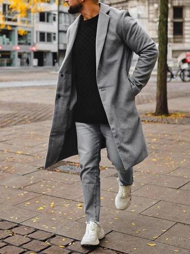 Men Fashion Solid Colour Lapel Overcoat