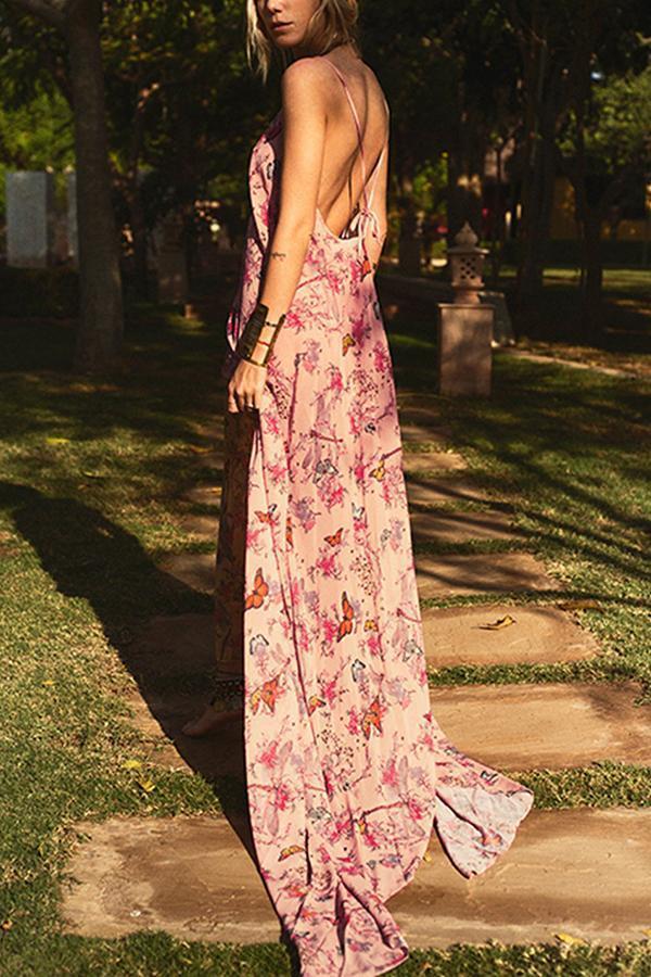 Elegant Sexy Floral Print Maxi Dress