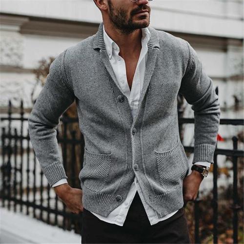 Casual Suit Collar Pocket Knit Cardigan Outerwear