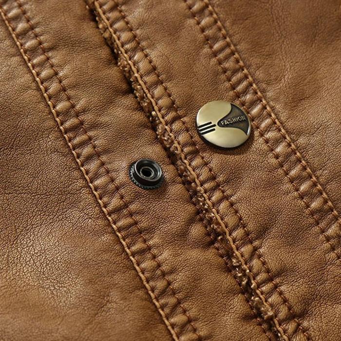 Men's Padded Faux Leather Turndown Collar Jacket