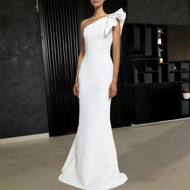 Elegant One-shoulder Ruffle Sleeve Slim Fit Dress