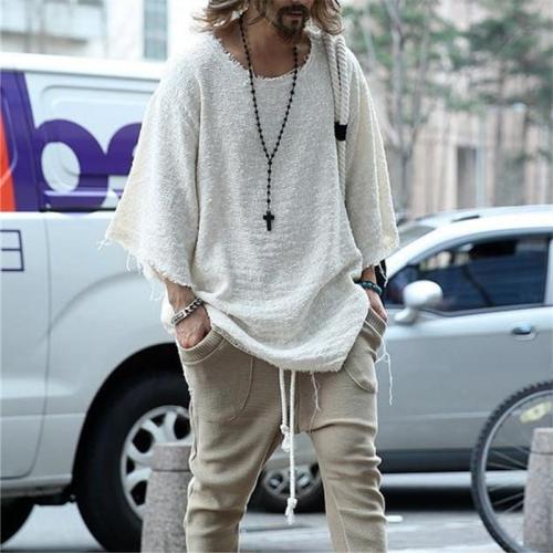 Fall/winter Men Solid Color Round Neck Knit Tees