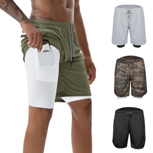Sfit Men's 2 in 1 Joggers Shorts Security Pockets Double Layer Shorts With Pocket Fitness Shorts Solid Camo Workout Shorts