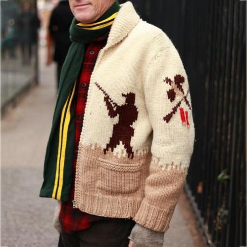 Men's Casual Jacquard Sweater Cardigan