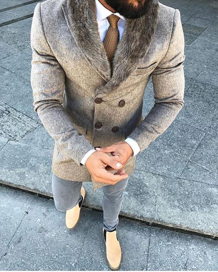 Solid Color Casual Slim Wool Coat