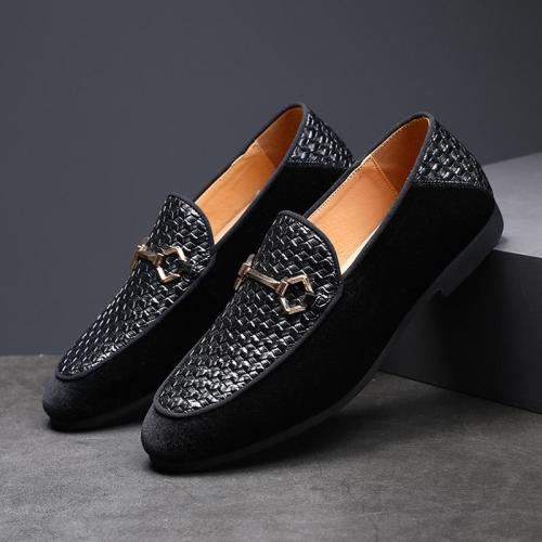 Suede Woven Metal Buckle Men's Leather Loafers