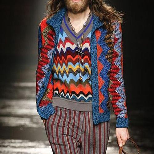 Bohemian Printed Color Men's A Lapel Sweater