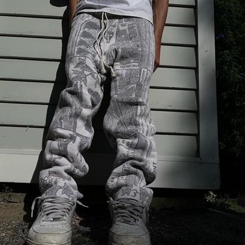 Gray single line casual loose mens trousers TT010
