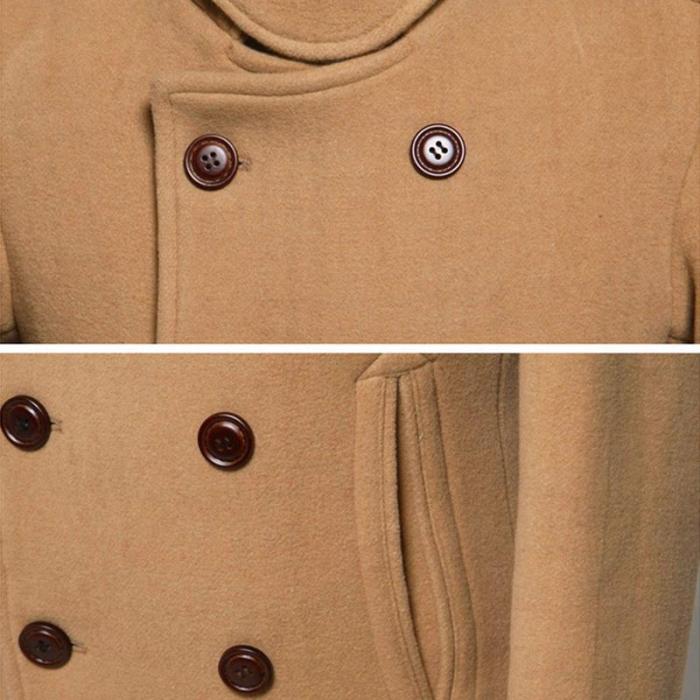 Men's Double-Breasted Mid-Length Wool Coat
