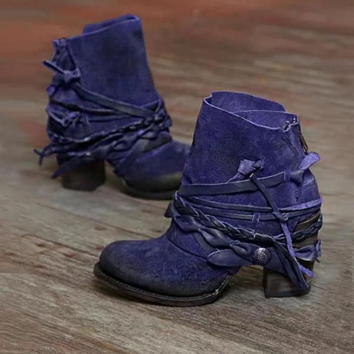 Ankle boots women faux suede chunky gladiator chaussure vintage booties woman high heeled shoes c19  Autumn  fashion shoes 2019
