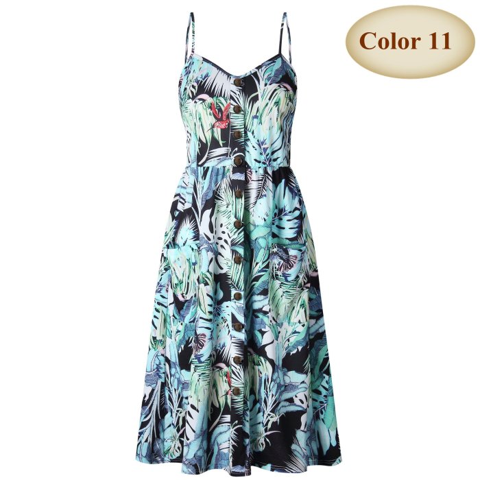 Sexy V Neck Backless Floral Boho Striped Button Sunflower Casual Dresses