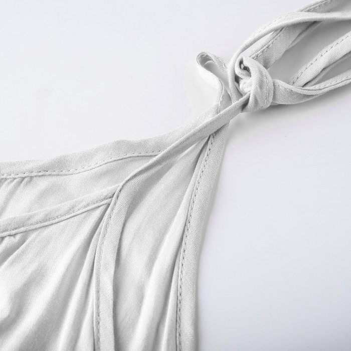 Women Casual Solid O-Neck Sleeveless Draped Hem Boho Dress Cotton Linen Strap Beach Maxi Dresses