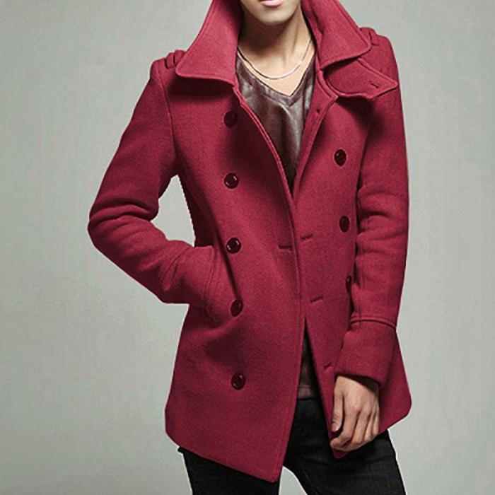 Men's Double-Breasted Mid-Length Wool Coat